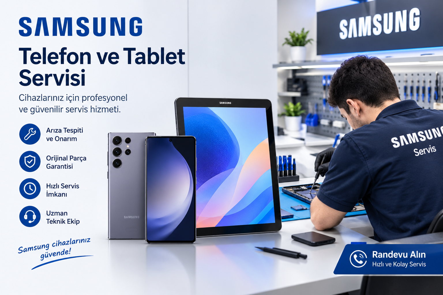 Samsung Telefon ve Tablet Servisi Ankara — telefon ve tablet onarım afişi